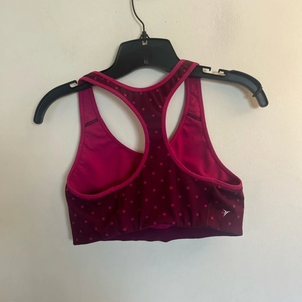 Old Navy active go dry, medium burgundy, pink polkadot, sports bra